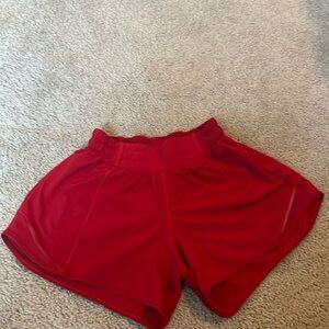 4” red Lululemon Hotty hot shorts. In good condition.